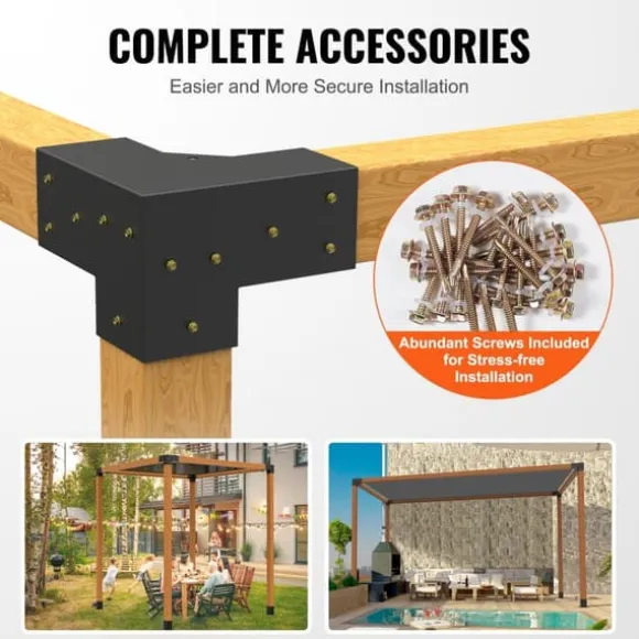 Pergola beslag sæt 101x101mm, 4 stk. 3-vejs robuste hjørnebeslag til gør-det-selv projekter, nem installation af træbjælker til udendør