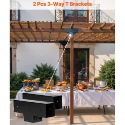 Pergola beslagssæt, T-formet 92x92 mm, sort, stål