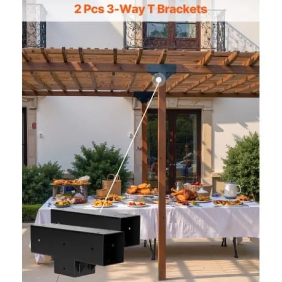 Pergola beslagssæt, T-formet 92x92 mm, sort, stål