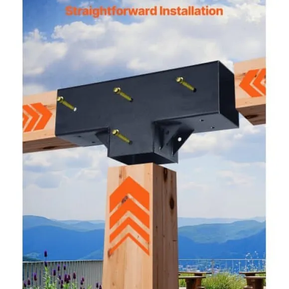 Pergola beslagssæt, T-formet 4-pak, 92x92 mm, sort, stål