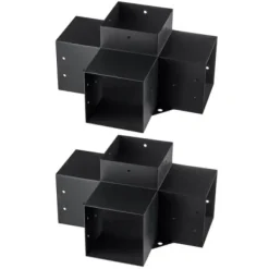 Pergola beslagssæt, 4-vejs hjørnebeslag 2 stk., 14,2x14,2 cm, sort, stål