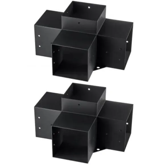 Pergola beslagssæt, 4-vejs hjørnebeslag 2 stk., 14,2x14,2 cm, sort, stål