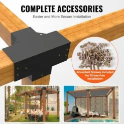 Pergola beslagssæt, 4-vejs hjørnebeslag 2 stk., 14,2x14,2 cm, sort, stål