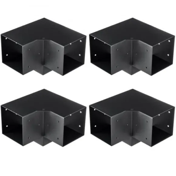 Pergola beslagssæt, 3-vejs hjørnebeslag, 14,2x14,2 cm, sort, stål