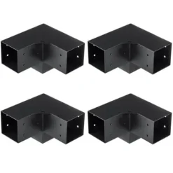 Pergola beslagssæt, 3-vejs kraftigt hjørnebeslag, 10,2x10,2x15,2 cm, sort, stål