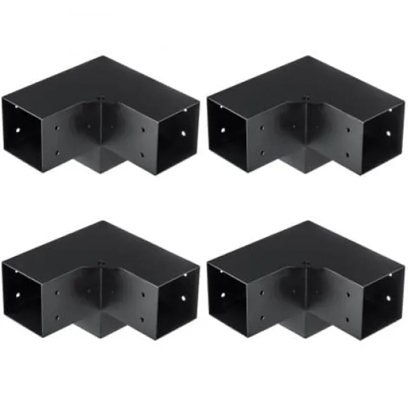 Pergola beslagssæt, 3-vejs kraftigt hjørnebeslag, 10,2x10,2x15,2 cm, sort, stål