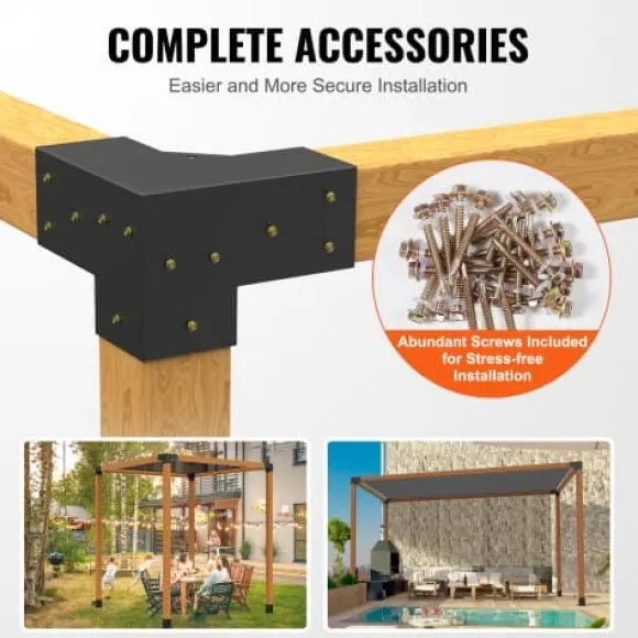 Pergola beslagssæt, 3-vejs kraftigt hjørnebeslag, 10,2x10,2x15,2 cm, sort, stål