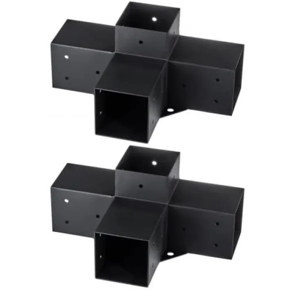 Pergola beslagssæt, 4-vejs kraftigt hjørnebeslag, 10,2x10,2 cm, sort, stål