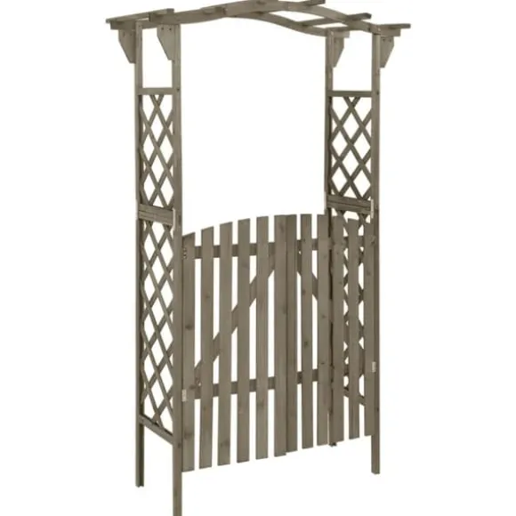 Pergola med låge i massivt grantræ - Havepergola | Farve: Grå | Størrelse: 116x40x204 cm
