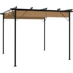 Pergola med sammenrulleligt tag 3x3 m | Stål | Farve: Gråbrun | 180 g/m²