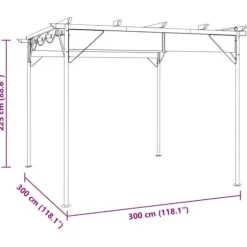 Pergola med sammenrulleligt tag 3x3 m | Stål | Farve: Gråbrun | 180 g/m²