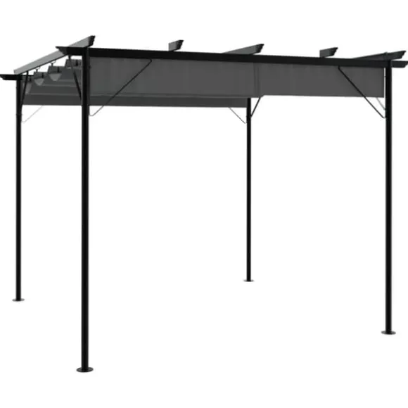 Pergola med sammenrulleligt tag 3x3 m - Robust antracitgrå stål | Vægt: 180 g/m²