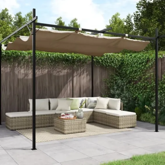 Pergola med sammenrulleligt tag - UV-resistent & robust | Størrelse: 295x292x230 cm | Farve: Gråbrun