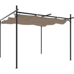 Pergola med sammenrulleligt tag - UV-resistent & robust | Størrelse: 295x292x230 cm | Farve: Gråbrun