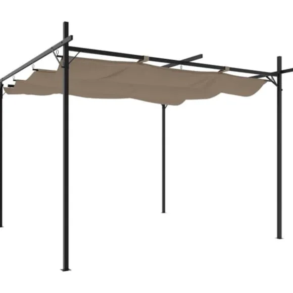 Pergola med sammenrulleligt tag - UV-resistent & robust | Størrelse: 295x292x230 cm | Farve: Gråbrun