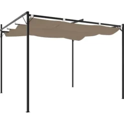 Pergola med sammenrulleligt tag - UV-resistent & robust | Størrelse: 295x292x230 cm | Farve: Gråbrun