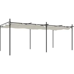 Pergola med sammenrulleligt tag - UV-resistent | Farve: Creme | Størrelse: 589x292x230 cm