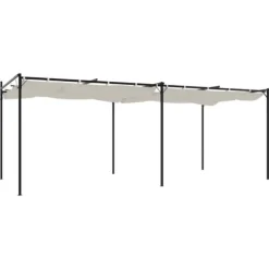 Pergola med sammenrulleligt tag - UV-resistent | Farve: Creme | Størrelse: 589x292x230 cm