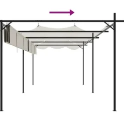 Pergola med sammenrulleligt tag - UV-resistent | Farve: Creme | Størrelse: 589x292x230 cm