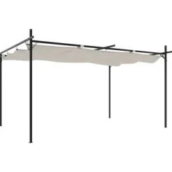 Pergola med sammenrulleligt tag - Stabil struktur | Farve: Cremefarvet | Størrelse: 395x292x230 cm