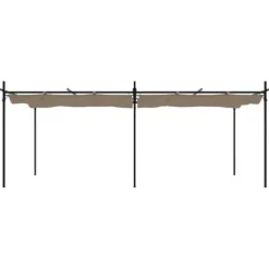 Pergola med sammenrulleligt tag - UV-resistent | Størrelse: 589x292x230 cm | Farve: Gråbrun