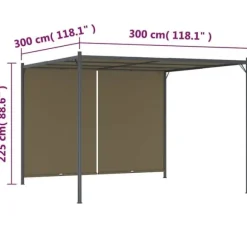 Pergola med tilbagetrækkeligt tag 3x3 m - Robust og vandafvisende | Farve: Gråbrun | Størrelse: 180 g/m²