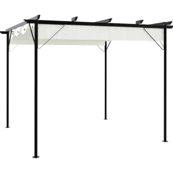 Pergola med tilbagetrækkeligt tag 3x3 m - Pulverlakeret stål | Farve: Creme