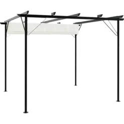 Pergola med tilbagetrækkeligt tag 3x3 m - Pulverlakeret stål | Farve: Creme