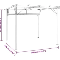 Pergola med tilbagetrækkeligt tag 3x3 m - Pulverlakeret stål | Farve: Creme