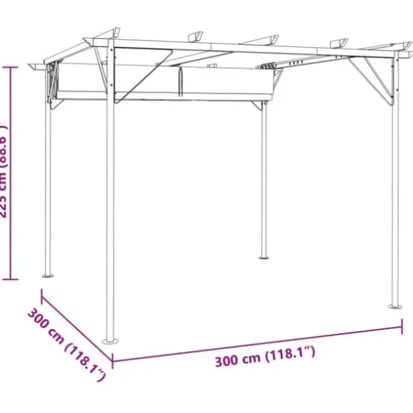 Pergola med tilbagetrækkeligt tag 3x3 m - Pulverlakeret stål | Farve: Creme