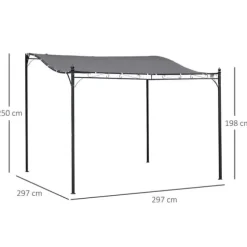 Pergola pavillon 297x297 cm, metal, grå – terrasse/altan