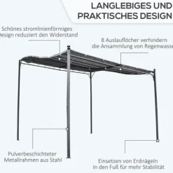 Pergola pavillon 297x297 cm, metal, grå – terrasse/altan