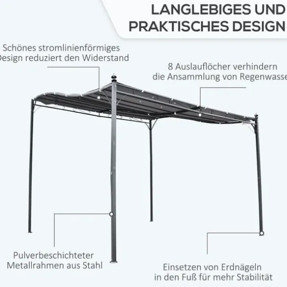 Pergola pavillon 297x297 cm, metal, grå – terrasse/altan