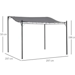 Pergola pavillon 297x297 cm, metal, grå – terrasse/altan