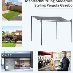 Pergola pavillon 297x297 cm, metal, grå – terrasse/altan