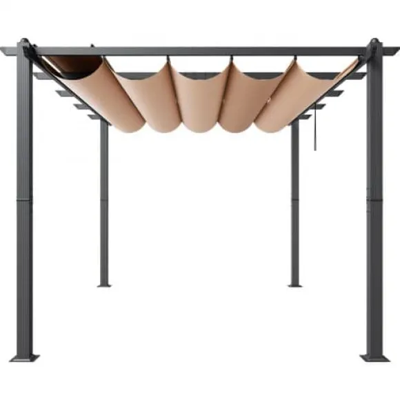 Pergola, Retraktabelt Baldakin, 296x395x230 cm, Beige, Aluminium