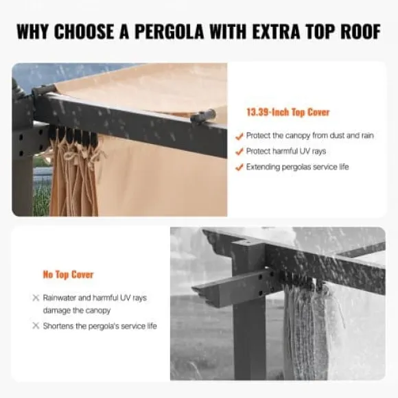Pergola, Retraktabelt Baldakin, 296x395x230 cm, Beige, Aluminium