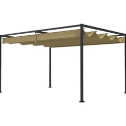 Pergola 4x3m havepavillon, terrasse tagbeklædning lavet af stål, havepavillon med justerbart tag, fritstående, solafskærmning til terrasse og have, Kh | CDON