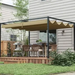 Pergola 4x3m havepavillon, terrasse tagbeklædning lavet af stål, havepavillon med justerbart tag, fritstående, solafskærmning til terrasse og have, Kh | CDON