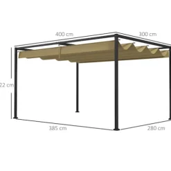 Pergola 4x3m havepavillon, terrasse tagbeklædning lavet af stål, havepavillon med justerbart tag, fritstående, solafskærmning til terrasse og have, Kh | CDON