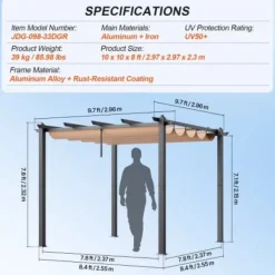 Pergola, 297x297x230 cm, Beige, Aluminium