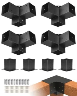 Pergolabeslagsæt - Kraftige 3-vejs hjørnebeslag - Indre mål 92 x 92 mm - Passer til 10,2 x 10,2 cm stolper - 4 stk - Til træbjælker