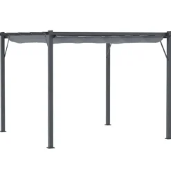 Pergola/pavillon 3×3×2,23 m, skydetag, aluminium, kulgrå/mørkegrå