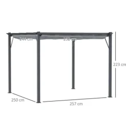 Pergola/pavillon 3×3×2,23 m, skydetag, aluminium, kulgrå/mørkegrå