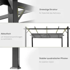 Pergola/pavillon 3×3×2,23 m, skydetag, aluminium, kulgrå/mørkegrå