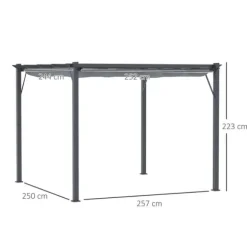 Pergola/pavillon 3×3×2,23 m, skydetag, aluminium, kulgrå/mørkegrå