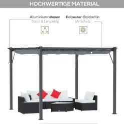 Pergola/pavillon 3×3×2,23 m, skydetag, aluminium, kulgrå/mørkegrå