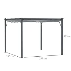 Pergola/pavillon 3×3×2,23 m, skydetag, aluminium, kulgrå/mørkegrå
