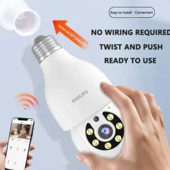 Philips Lampeovervågningskamera WiFi Lampeovervågningskamera Trådløst udendørs lyspære Kamera Bevægelsesdetektering Hjemmeovervågningskamera