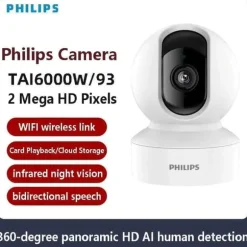 Philips TAI6000W/93 Trådløst Overvågningskamera – WiFi/4G, 1080p HD, Pan/Tilt, Bevægelsesdetektion, Nattesyn, Til Hjem og Kontor